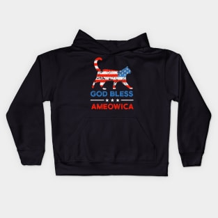 God Bless Ameowica Shirt, Funny Patriotic Cat, Cat Paw 4th of July, Independence Day Kids Hoodie